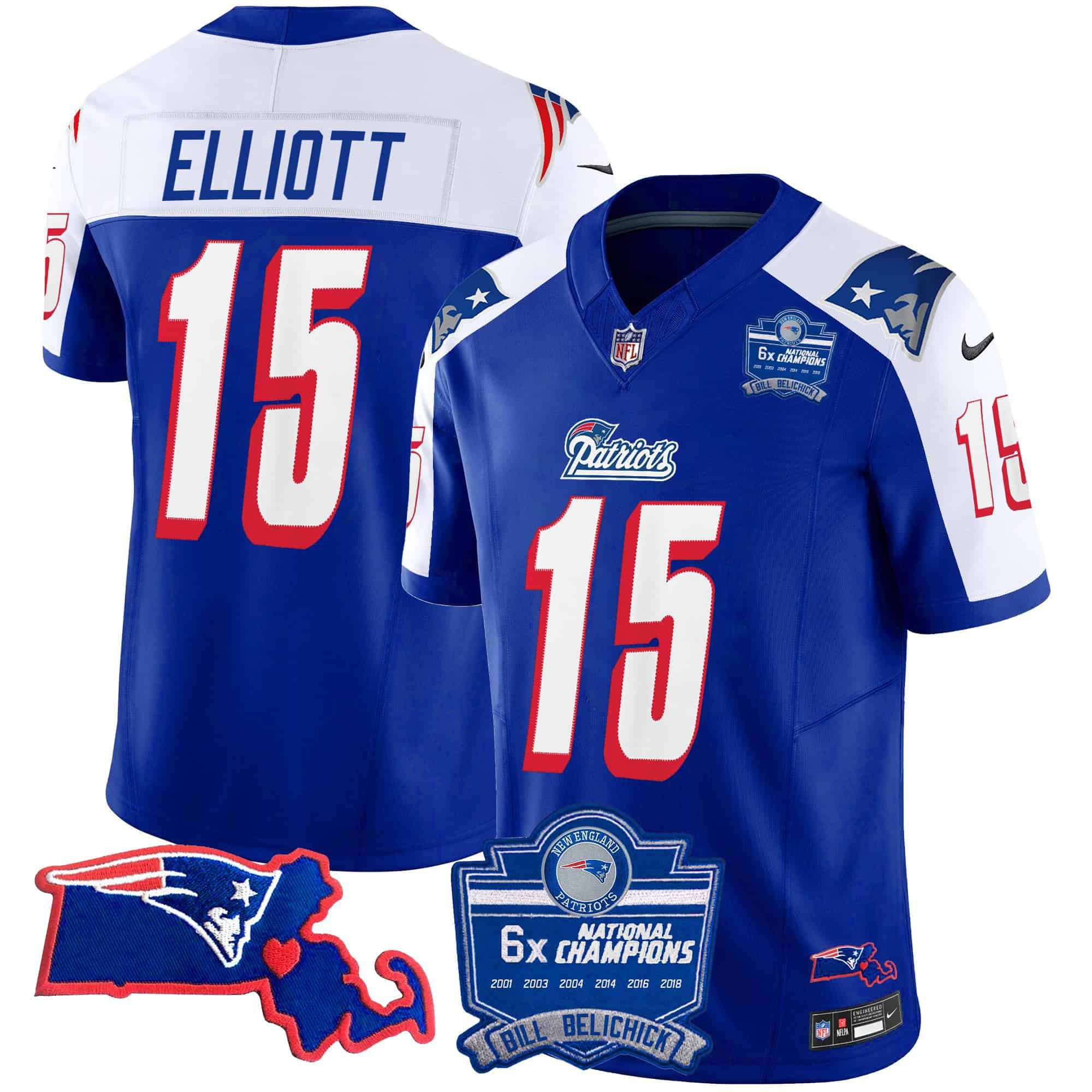 Men New England Patriots #15 Elliott Blue 2024 Nike 6x Champions Patch Vapor Limited NFL Jersey->indianapolis colts->NFL Jersey